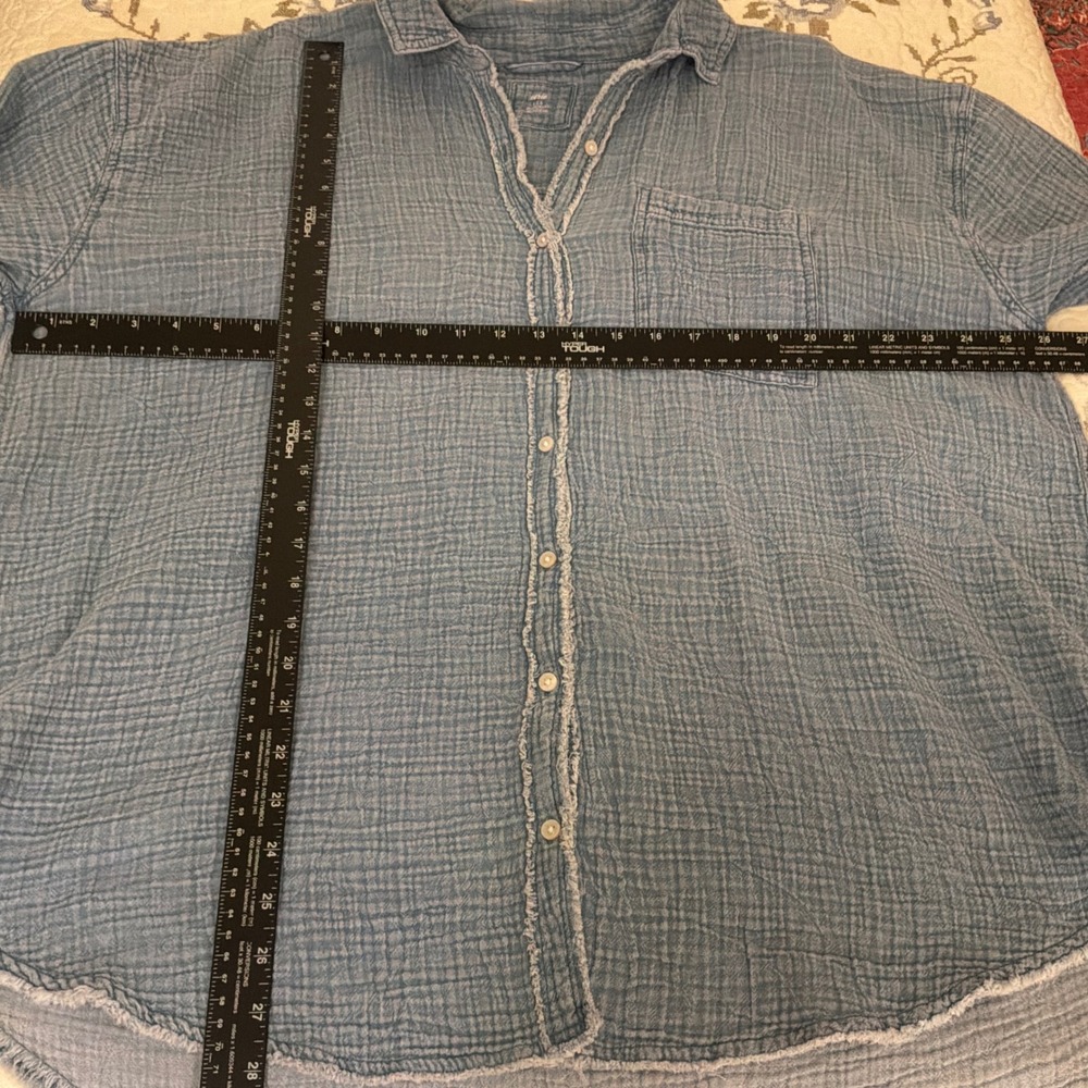 Aerie Button Down Shirt Womens Large Blue Excellent Gauze Cotton Oversized - Picture 4 of 5